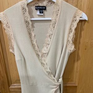 Bebe nude suede dress with tie on hip